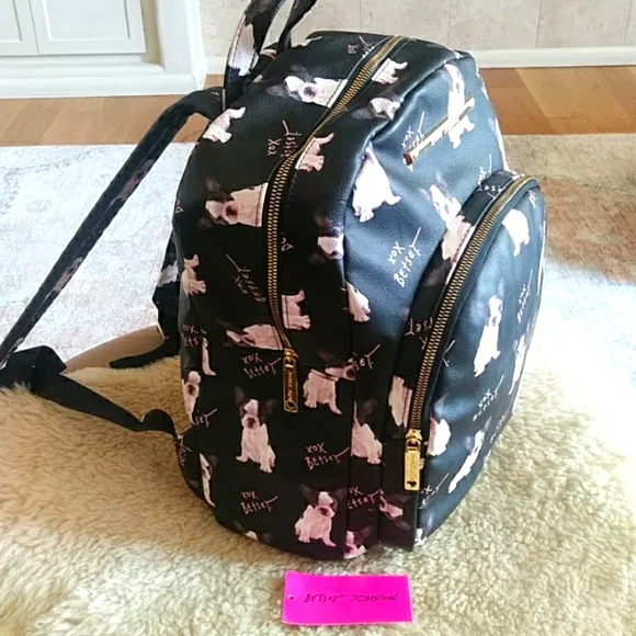 Adorable NWT Betsey Johnson French Bulldog Black Doggy Backpack - Picture 11 of 13